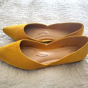 Yellow suede D'Orsay flats